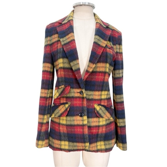 Vintage G.J. Forbes Tartan Plaid Faux Fur Blazer Jacket Size Small - Picture 1 of 12